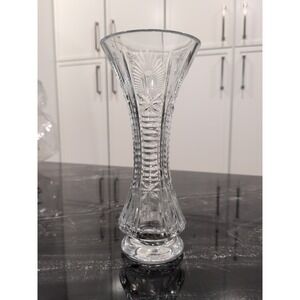 Starburst Trumpet Shaped Etched And Pressed Vase Tulip Flare Footed Clear